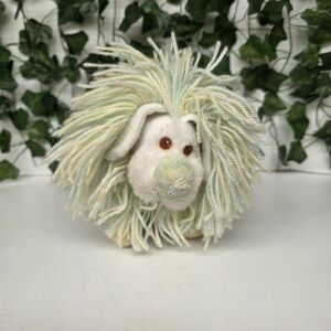 Vtg 1985 Toys Kenner Fluppy Dogs Plush Walt Disney Green/Yellow Fluffy Yarn Dog